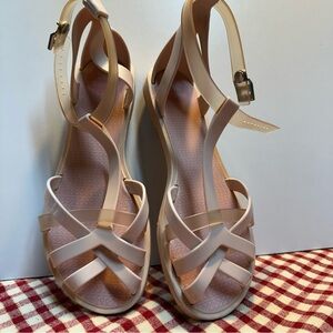Zaxy Beige Rubber T-Strap Sandals